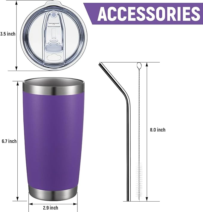 COMOOO 20oz Double Wall Vacuum Insulated Travel Mug, Stainless Steel Tumbler with Lid and Straw for Women Durable Powder Coated Insulated Coffee Cup for Cold & Hot Drinks(Purple, 1 Pack)