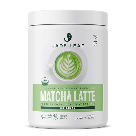 Jade Leaf Matcha Organic Cafe Style Sweetened Matcha Latte Green Tea Powder, Premium Barista Crafted Mix - Authentically Japanese, 100 Servings (2.2 Pound Bulk Tub)