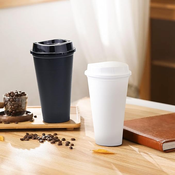 KMAKII 12 oz Reusable Coffee Cups with Lids 8 Pk, To Go Travel Cups, Hot or Cold Drinks, Dishwasher and Microwave Safe, White