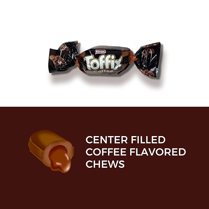 Toffix Coffee Chews, Center-Filled Soft Chewy Candy, 250 Pieces of Individually Wrapped Snacks for Kids & Adults, Coffee Flavored Chewy Candies - 2 Pound Bulk Bag - Pack of 8