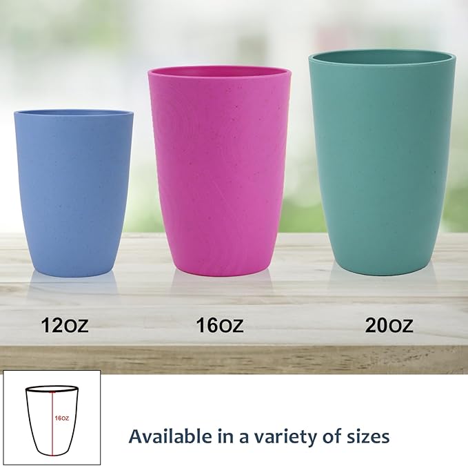 Homienly Wheat Straw Cups 6 PCS Plastic Cups Reusable Unbreakable Drinking Cup Alternative Plastic Cups Plastic Stackable Water Tumblers Dishwasher Safe Water Glasses (16 OZ,Pink)