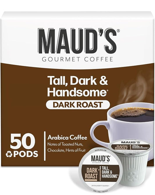 Maud's Dark Roast Coffee Pods, 50ct, Recyclable Single Serve Pods – 100% Arabica Coffee, Compatible with Keurig K Cups Maker