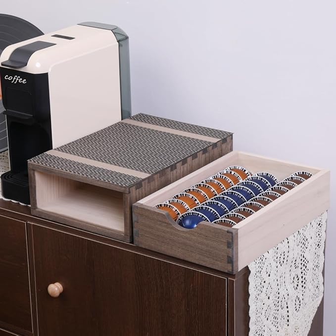 Coffee Pod Holders 1-Layer 1-Drawer Dark Brown (CF1D1C-DK)