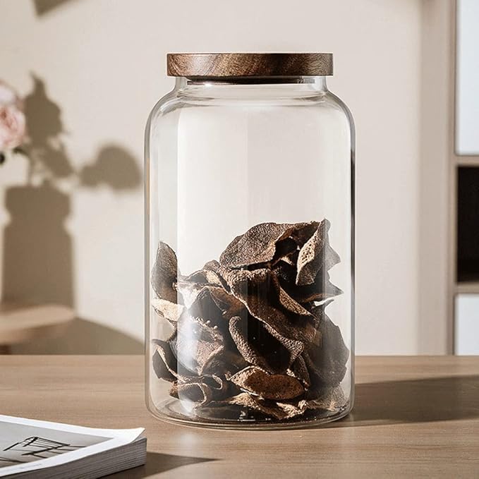 Large Glass Jars with Airtight Wooden Lid, Food Storage Glass Canister, Clear Cereal Storage Container for Flour, Sugar, Coffee Beans, Snack (67 FL OZ (2000ml))