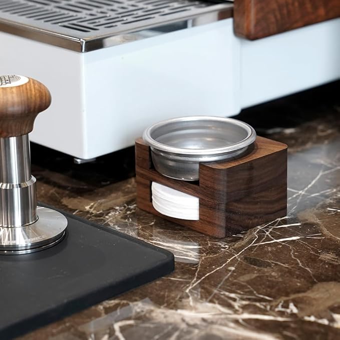 Espresso Paper Filter Holder Coffee Filter Storage Container Coffee Filter Dispenser Compatible with 51mm/53mm/54mm/58mm Round Disposable Puck Screen Paper Filters, Wood