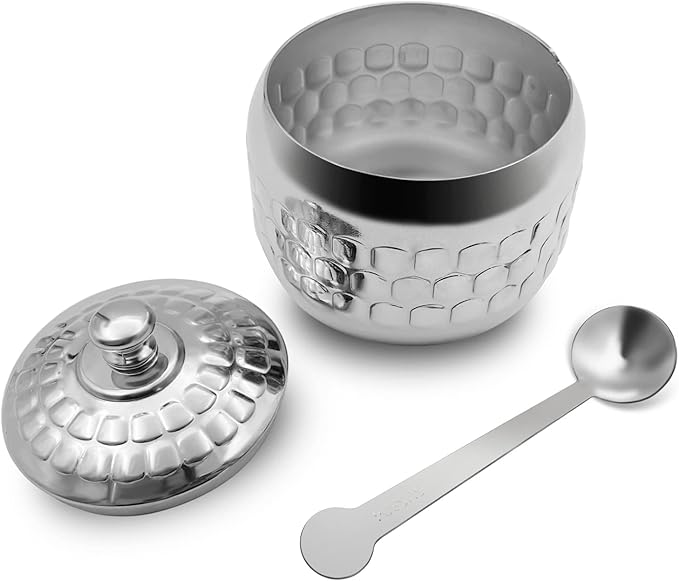 Stainless Steel Sugar Bowl Coffee Seasoning Jar Condiment Pot Spice Container Canister Cruet with Lid and Spoon