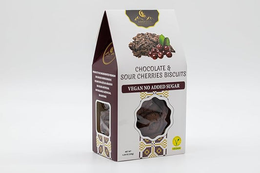 Ambrozia Vegan Snack Biscuits – Chocolate & Sour Cherry - Soft Baked, No Added Sugar, Clean Label, High Fiber & Wholesome Ingredients, Kid-Friendly, Healthy Snacks for Active Lifestyles, 4.58 Oz