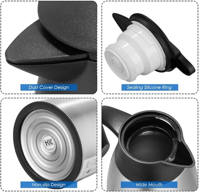 Thermal Coffee Carafe 70 oz / 2L Insulated Stainless Steel, Coffee Carafes Double Walled Vacuum Pot Flask - Hot Beverage Dispenser/Water, Tea - Keep 12/24 Hours Hot/Cold (Black)