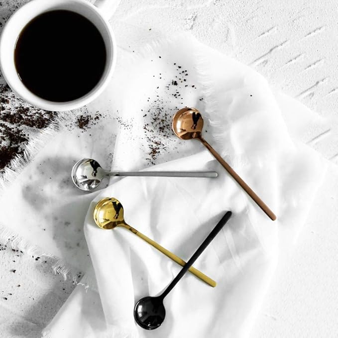 Espresso Spoons Set of 8 Matte Rose Gold Frosted Handle Stainless Steel Dessert Spoons for Espresso Tea Coffee Ice Cream Sugar Dessert Cake 5.3 Inch