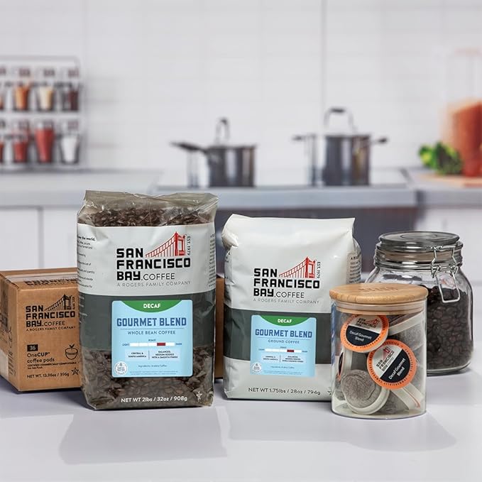 SF Bay Coffee DECAF Gourmet Blend 28 oz Bag, Ground Medium Roast, Swiss Water Process Decaffeinated