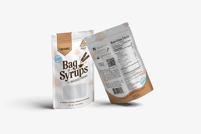 Single Serving Sugar Free Caramel Syrup Packets for Coffee and Cocktails - 6mL Each, 30 Count - Bag of Syrups by Infused Pours (6mL, Sugar Free Caramel)