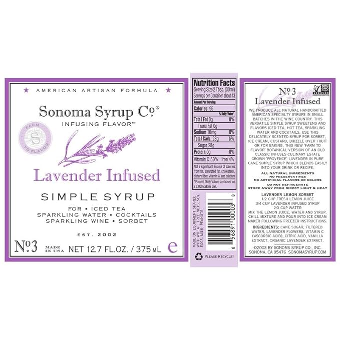 Sonoma Syrup Co. Lavender Infused Simple Syrup 12.7 fl oz | for Coffee, Cocktails, and Cooking | Hand Crafted in the USA