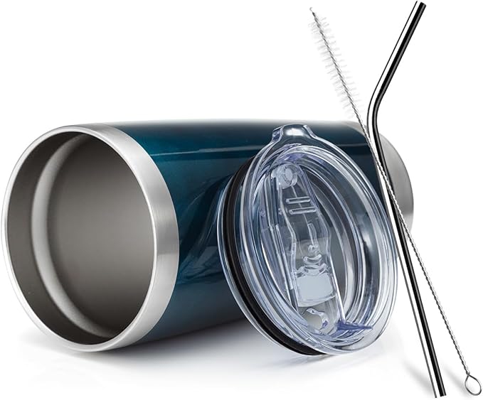 COMOOO 20oz Tumbler 8 Pack Double Wall Vacuum Insulated Travel Mug, Stainless Steel Tumbler Bulk with Lid and Straw, Durable Powder Coated Insulated Coffee Cup for Cold & Hot Drinks (Peacock blue, 8)