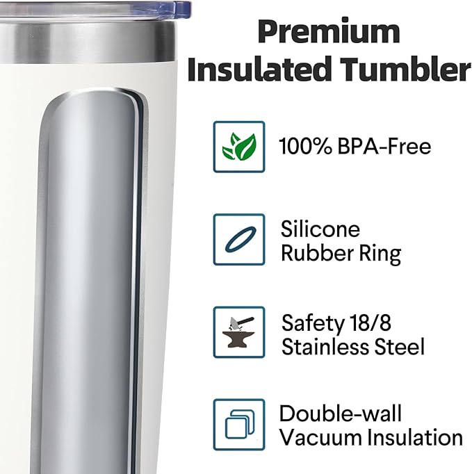 Volhoply 20oz Stainless Steel Tumbler with Lid and Straw Bulk 24 Pack,Double Wall Insulated Travel Iced Coffee Mug Fits Cup Holder,Powder Coated Cups for Hot/Cold Drinks,Christmas Gifts（White,24 Set）