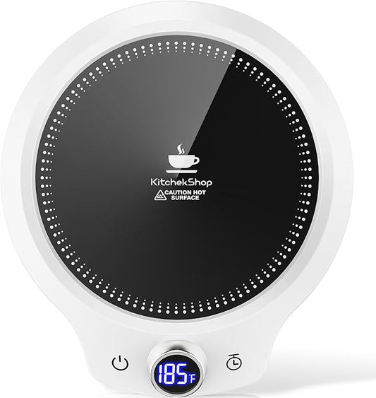 Fast Heating Mug Warmer - 4 Temp Settings & 1-12H Timer, Coffee Cup Warmer Plate for Desk Auto Shut Off, Ideal Beverage Warmer Gift for Coffee, Tea, Milk (White)