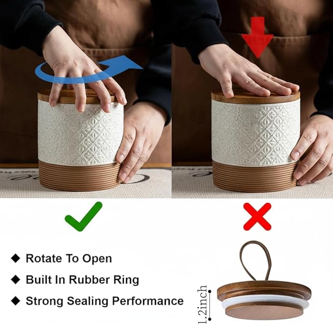 Ceramic Spice Jars with Lids, Coffee Canister with Airtight Lid, Small Kitchen Food Storage Jars for Spice Sugar Tea Bag, Stackable Decor Kitchen Jar for Counter - Gray & 20 fl.oz