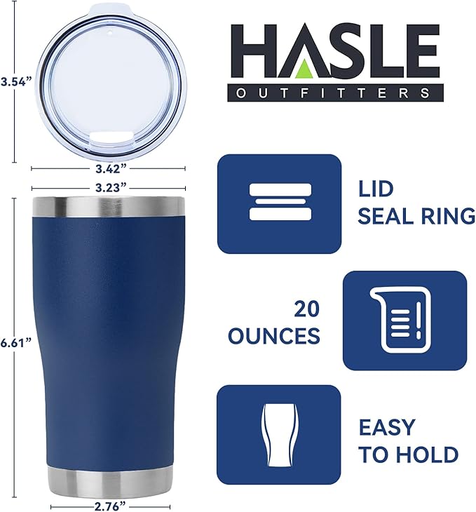 HASLE OUTFITTERS 20 oz Tumbler Bulk, Stainless Steel Tumblers with Lid, Vacuum Insulated Tumbler, Double Wall Powder Coated Cup, coffee mugs, Navy Blue, 6 Pack