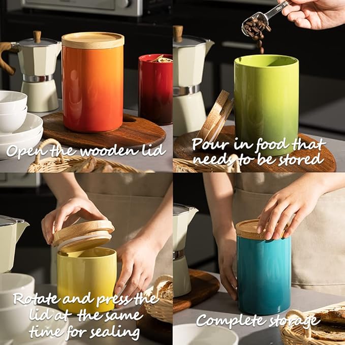 Sweejar Ceramic Food Storage Jar, Stackable Kitchen Canisters, Containers with Airtight Seal Wooden Lid for Serving Coffee Bean, Flour, Tea, Cookies, Spice and More - 58 Fl Oz (Gradient Purple)