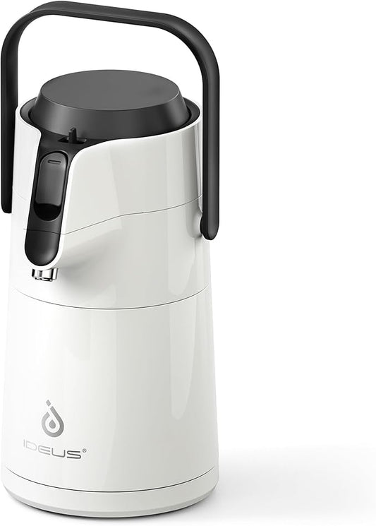 IDEUS Thermal Coffee Carafe 74oz (2,200ml), Stainless Steel Double Wall Insulated Vacuum Flask, Water Jug Coffee Server and Beverage Dispenser, Heat and Cold Retention (White, 74oz (2,200ml))