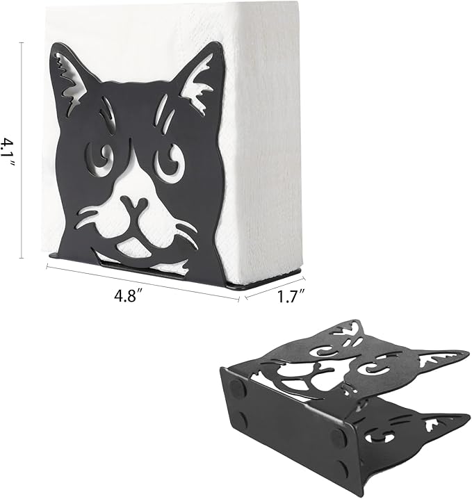 Napkin Holder for Table,Metal Napkin Holder for Kitchen Dining Farmhouse Cocktail Picnic Bar Rustic, Modern Napkins Holder for All Dining Room Decors (Cat)