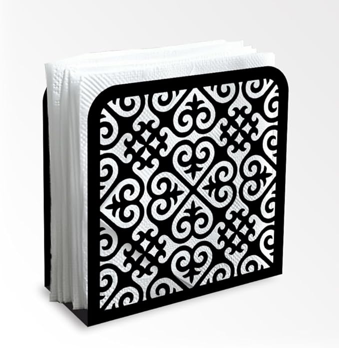 Retro Pattern Decorative Black Metal Napkin Holder for Table, 4.9" x 4.9" x 1.9" Standing Napkin Holder for Home Kitchen Restaurant Picnic Party Coffee Bar Dining Room