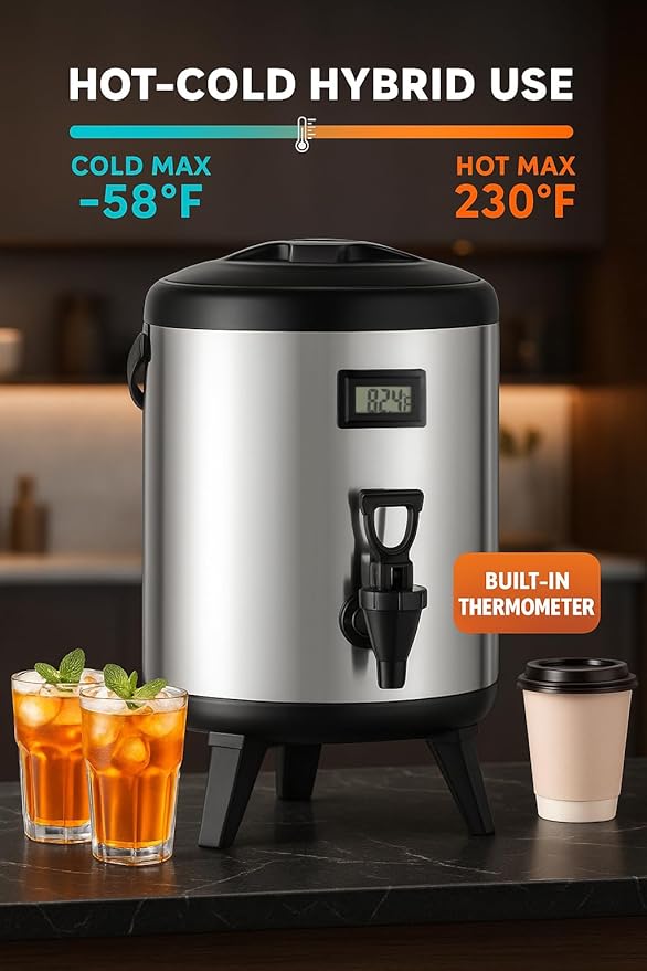 Insulated Beverage Dispenser with Spigot,2.2 Gallon/8L Coffee and Drink Server,Non-electric Thermal Hot and Cold Beverage Dispenser for Juice Chocolate Tea Milk