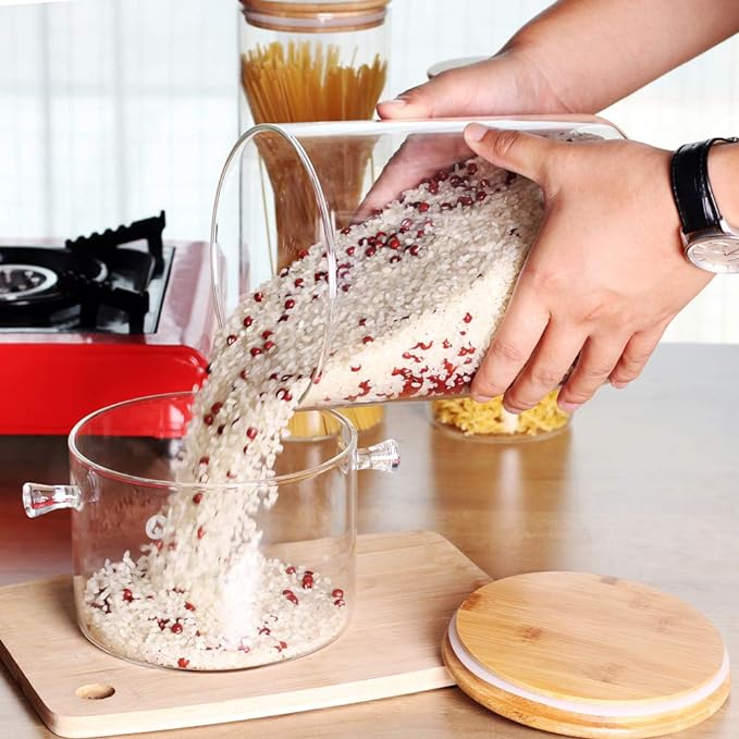 Large Glass Food Storage Container, 100 FL OZ (3000ml) Glass Food Canister with Airtight Bamboo Lids for Your Pantry, BPA-Free Cereal Dispenser Jars for Spaghetti Pasta, Powder, Tea, Coffee