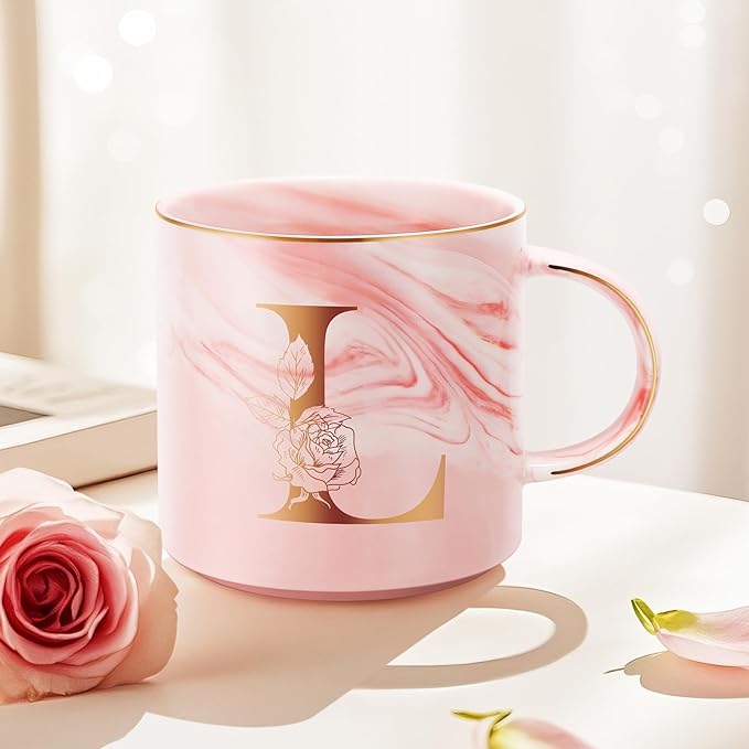Personalized Gifts for Women Coffee Mug, Initial Customized Gift Monogrammed A-Z Coffee Mug 12 OZ, Christmas Anniversary Birthday Gifts for Women Mom Grandma Friend Sister Wife(L)