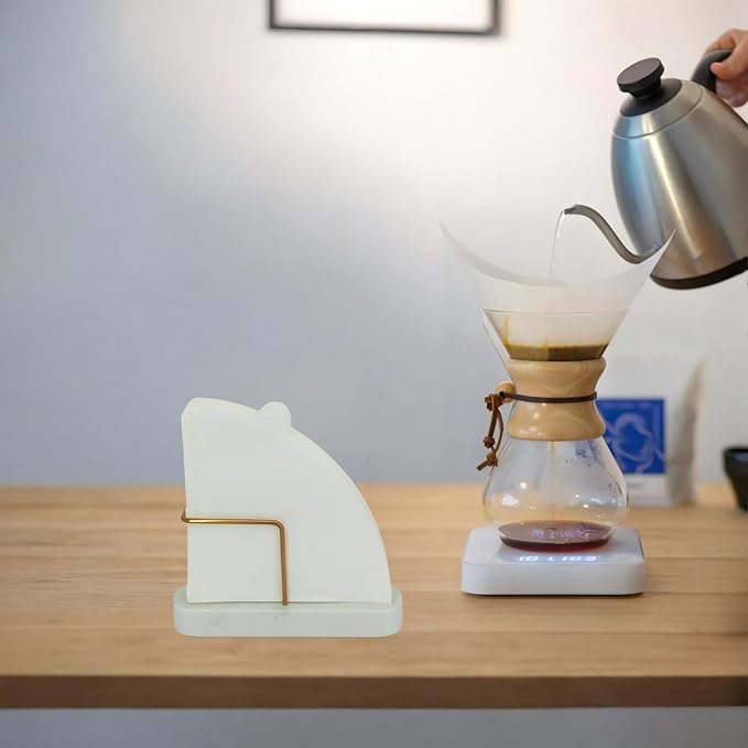 Cone Coffee Filter Holder for Counter, Coffee Filter Storage Container for Cone Paper Filters Size #01 ＆ #02, Marble Base with Non-Slip Pad (White)