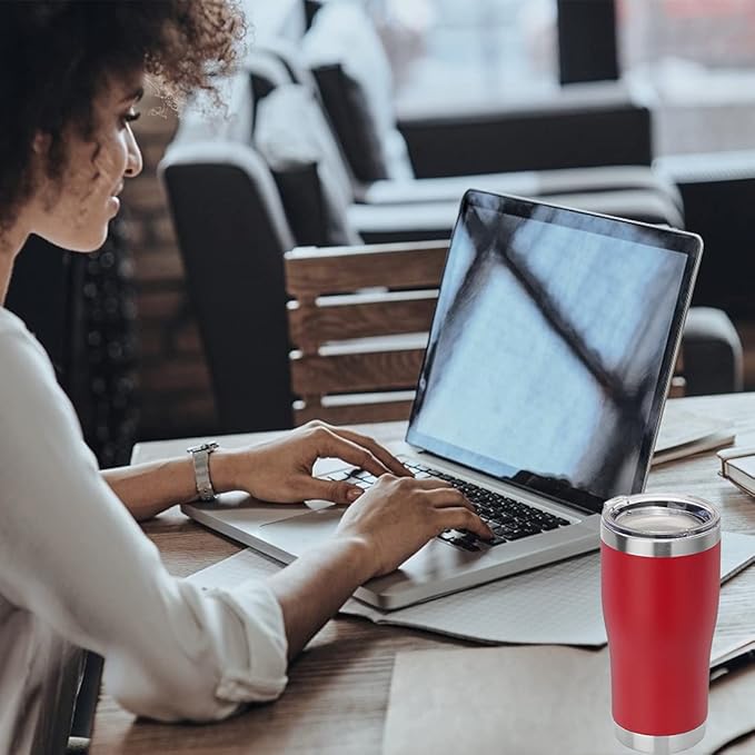DOMICARE 20oz Tumbler with Lid Stainless Steel Tumblers Bulk, Double Wall Vacuum Insulated Coffee Travel Mug Powder Coated Tumbler, 4 Count (Pack of 1) Red