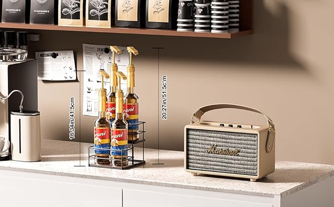 4 Bottle Capacity Coffee Syrup Organizer 2 Tier Coffee Syrup Stand Shelf for Coffee Bar Kitchen Small Wine Rack for Bar Family Storage for Syrup Wine Dressing