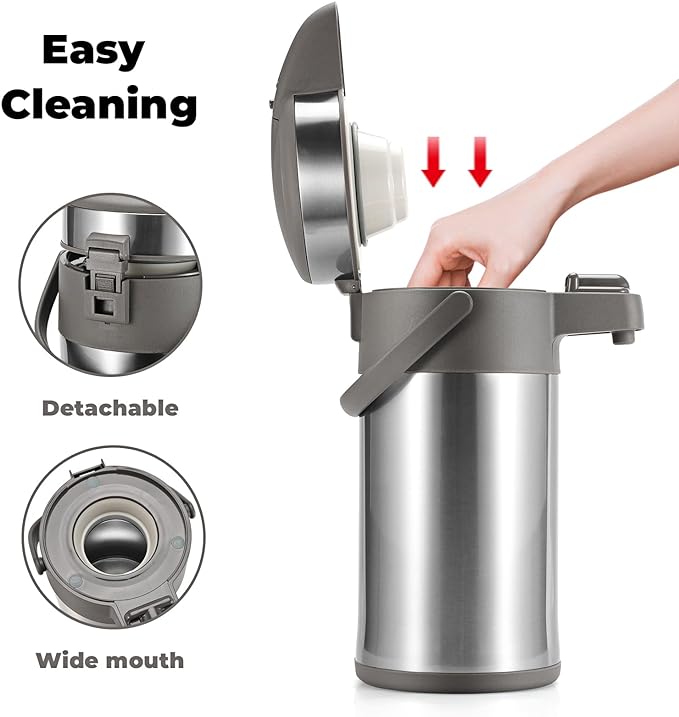 OJOJ 3L/101OZ Thermal Coffee Carafe with Pump, Thermal Beverage Dispenser, Coffee Airpot Stainless Steel Coffee Carafe for Hot Drinks Silver