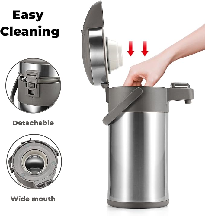 OJOJ 4L/133OZ Thermal Coffee Carafe with Pump, Thermal Beverage Dispenser, Coffee Airpot Stainless Steel Coffee Carafe for Hot Drinks Silver