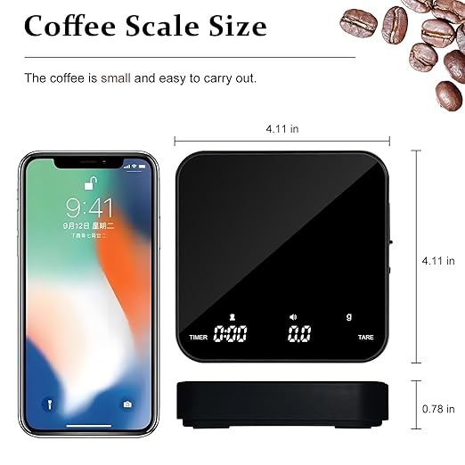 Digital Coffee Scale with Timer/Tare, 2kg/0.1g Precision Espresso Scale, Food Scale Rechargeable, Multiple Modes: Pour-Over/Espresso/Water Flow Speed, LED Display Kitchen Scale with g/oz/ml