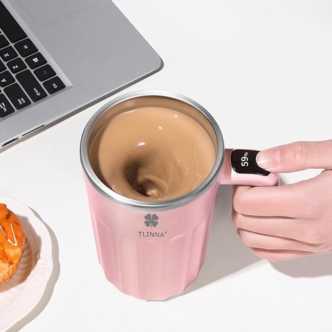 Drink Stirrer,Electric Mixing Mug,Electric Stirring Mug, Coffee Mug,Suitable for Coffee, Milk, Cocoa and Other Beverages (Pink, 16 oz)