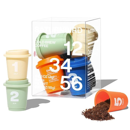 SATURNBIRD Specialty Instant Coffee, 6-Flavor Sample Pack, Instant Cold Brew Iced Coffee, Light/Medium/Dark Roast, 100% Arabica, Freeze Dried, 6 Single Serve Packets for Travel Gifts On-the-Go