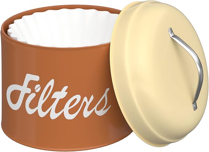 Coffee Filter Holder, Coffee Bar Accessories for Coffee Bar Station, Basket Round Coffee Filter Container Storage for Counter, Coffee bar Decor(Brown)