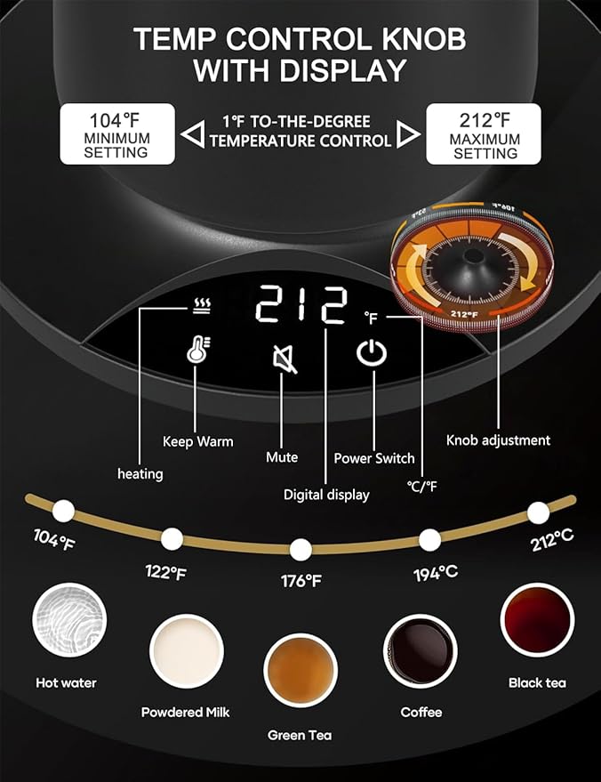 Electric Kettles Gooseneck Electric Kettle with 1°F Precision Temp Control Fast Boiling Pour Over Coffee & Tea Kettle, 304 Stainless Steel, BPA-Free, 0.9 Liter, Black(Kettle + Pour Over Coffee Maker)