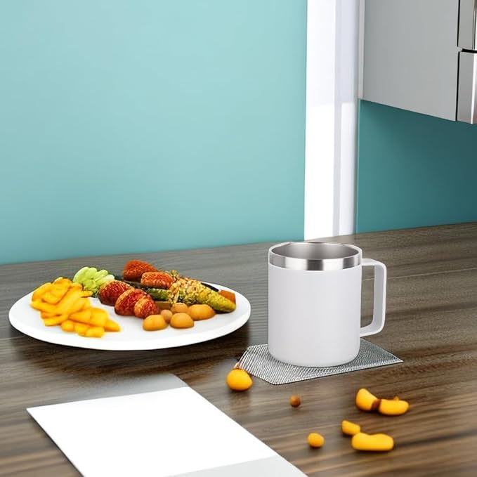 Volhoply 14oz Insulated Stainless Steel Coffee Mug with Lid Bulk 8 Pack,Not Suitable for Sublimation,Double Wall Vacuum Travel Coffee Cup with Handle, Reusable Metal Camping Mugs Keep Cold(White,8)