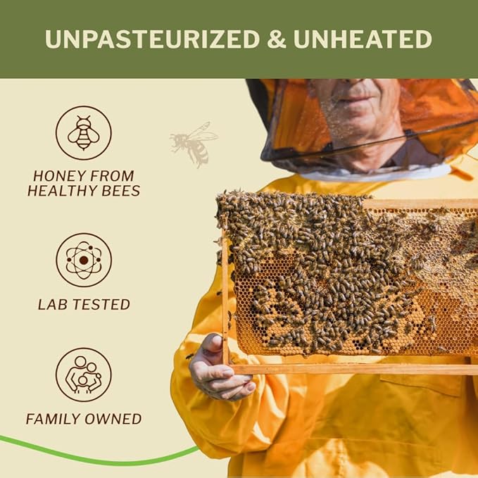 Oneroot 100% Canadian Wildflower Honey - 1.1 lbs, Unheated & Creamed - Nutrient-Rich, Natural Sweetener with Enzymes - Thick & Pure Raw Unfiltered Honey