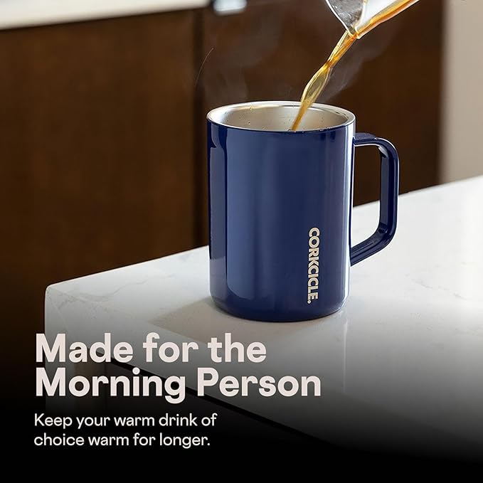 Corkcicle Classic Coffee Mug - Triple Insulated Stainless Steel for Travel - Shatter-Proof Lid - Keeps Drink Hot Over 3 Hours - Holiday Mug Gift - Great for Gifting - 16 oz - Gloss Midnight Navy