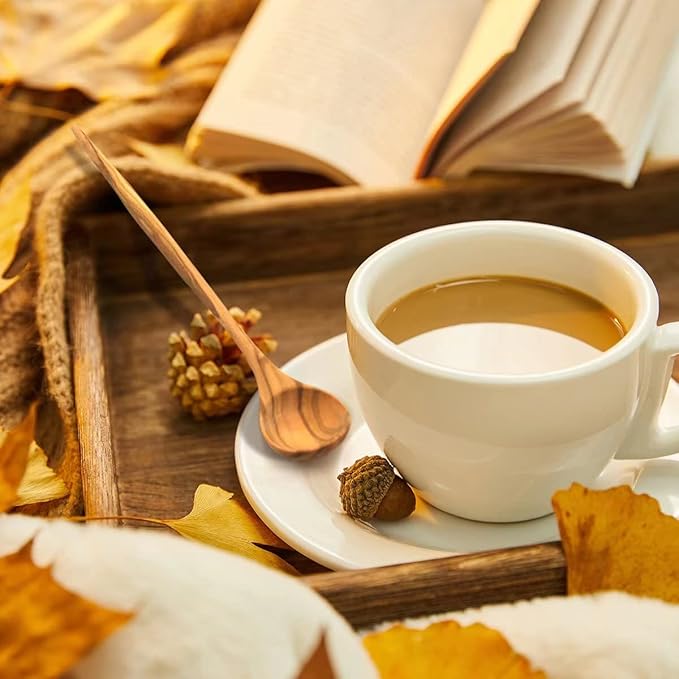 WONDERFUL 100% Natural Olive Wood Long Handle Spoons for Coffee, Tea, Milkshake Kitchen Stirring, Cocktail Stirrer; Mixing Honey Spoon, Chef Tasting Spoons(6 pcs)