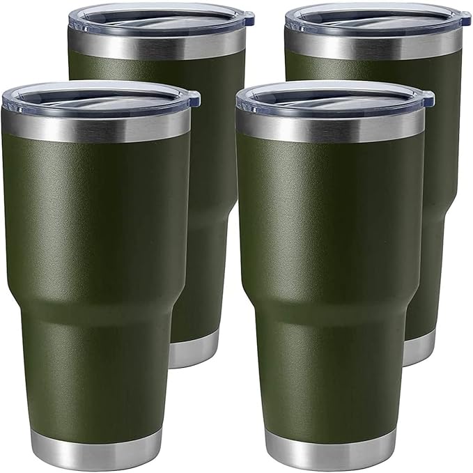 HASLE OUTFITTERS 30oz Stainless Steel Tumbler, Double Wall Vacuum Insulated Travel Mug Tumbler, Durable Insulated Coffee Mug, Gift Box Set (Amey Green, 4)