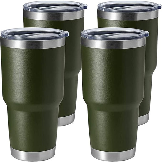 HASLE OUTFITTERS 30oz Stainless Steel Tumbler, Double Wall Vacuum Insulated Travel Mug Tumbler, Durable Insulated Coffee Mug, Gift Box Set (Amey Green, 4)