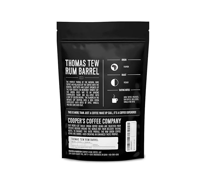 Rum Barrel Aged Coffee - Single Origin Rwanda Coffee Beans Aged in Thomas Tew RUM Barrels - 5lb Bags, Ground Coffee