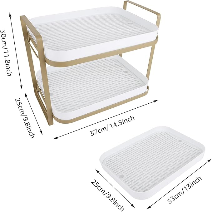 CYEAH 2-Tier Cups Mugs Drying Rack with Removable Drain Tray, Multi-Functional Storage Organizer Shelf, Kitchen Countertop Tray for Water Coffee Glass Cup Bowls Food and Seasoning Jar Holder