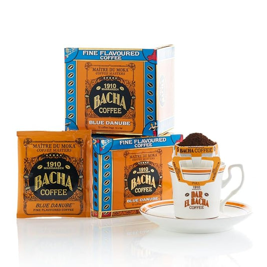 Bacha Coffee | Blue Danube Fine Flavoured, 100% Arabica Specialty Coffee Beans, Medium Roast, x12 Individually Wrapped Single Serve Filter Bags