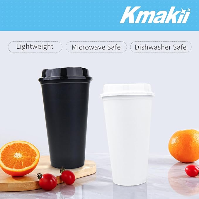 KMAKII 12 oz Reusable Coffee Cups with Lids 8 Pk, To Go Travel Cups, Hot or Cold Drinks, Dishwasher and Microwave Safe, White