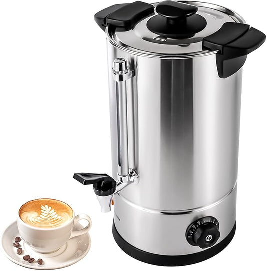 Commercial Coffee Maker,Stainless Steel Coffee Urn with Temperature Control, Coffee Maker Hot Water Urn for Catering (Black+Silver 10L)