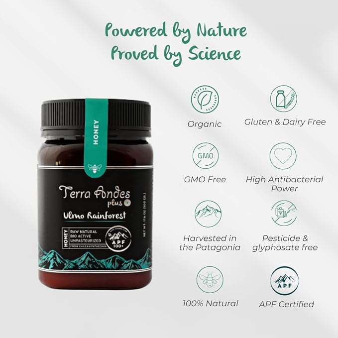Ulmo Rainforest Raw Honey by TERRA ANDES PLUS | APF 150+ Pure Honey, 17.6 oz